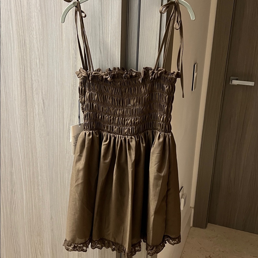 NWT $228 REVOLVE Grand Street Studio  brown mini dress L - Picture 7 of 10